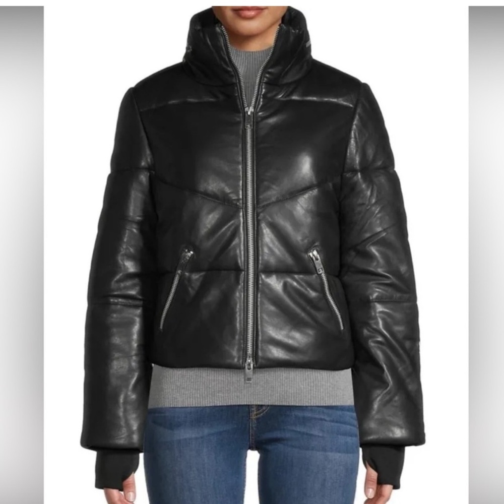 Walter Baker Black Leather Puffer Jacket size Medium